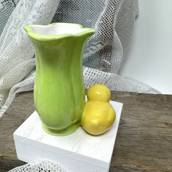 Vintage Hallmark Porcelain Vase w/ Chick Green Yellow 3" - Picture 4 of 6